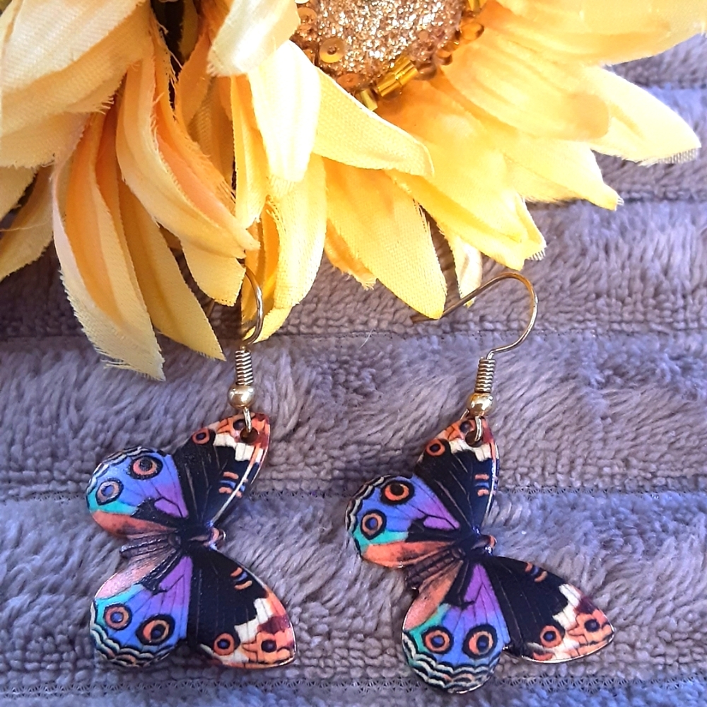 Hand Crafted Butterfly Earrings Purple and Black